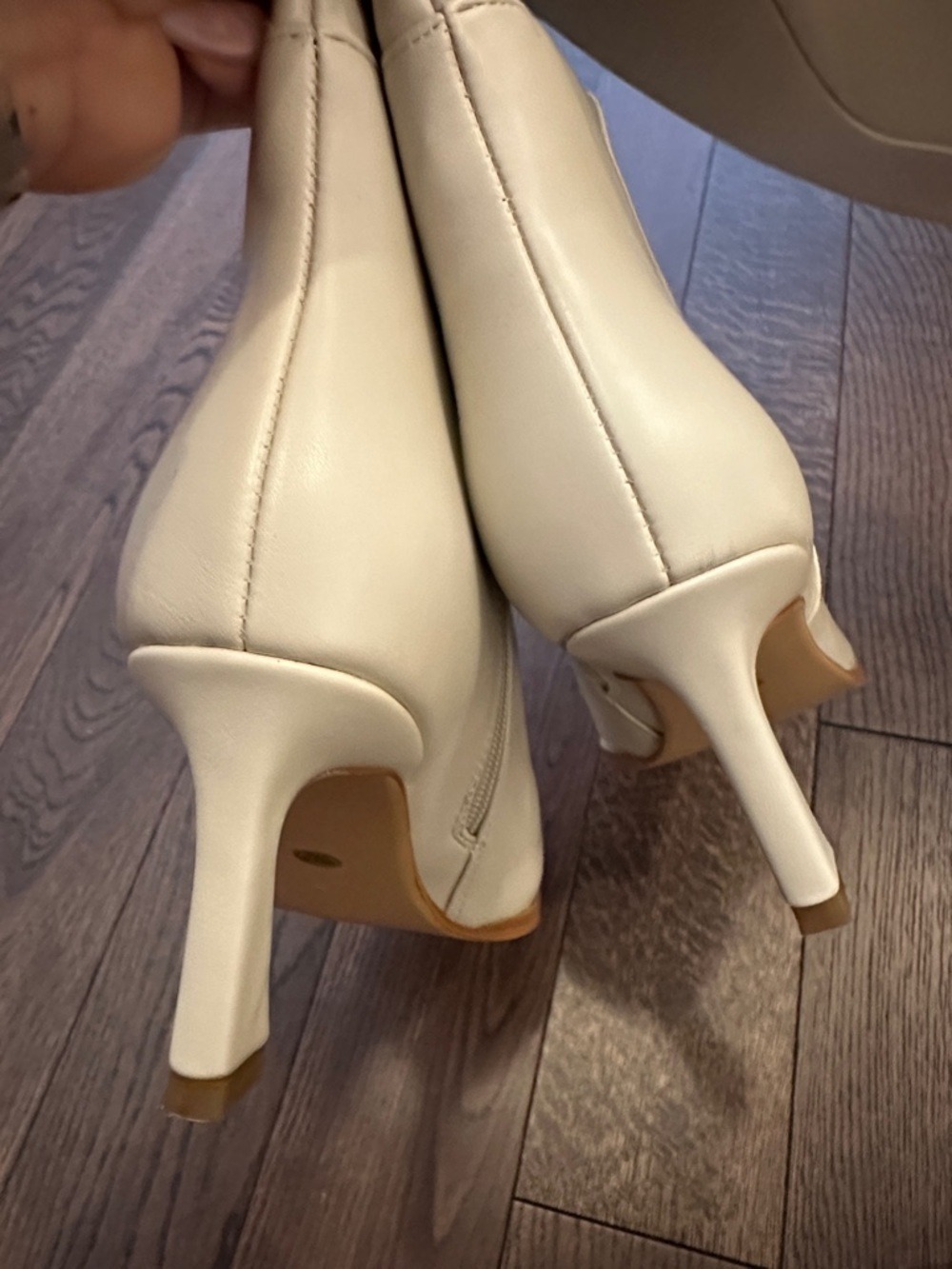 Knee High Pointed Toe Low Kitten Heel Cream Ecru Boots - Picture 7 of 9